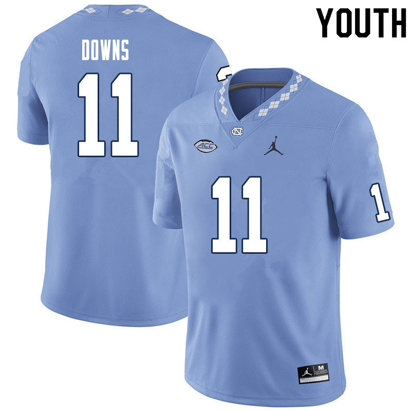 Youth #11 Josh Downs North Carolina Tar Heels College Football Jerseys Sale-Carolina Blue